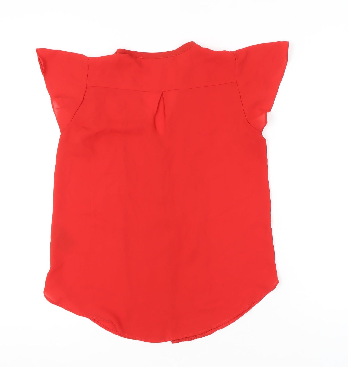 H&M Women Red Blouse UK 10 Tunic Pleated V-Neck Short Sleeve