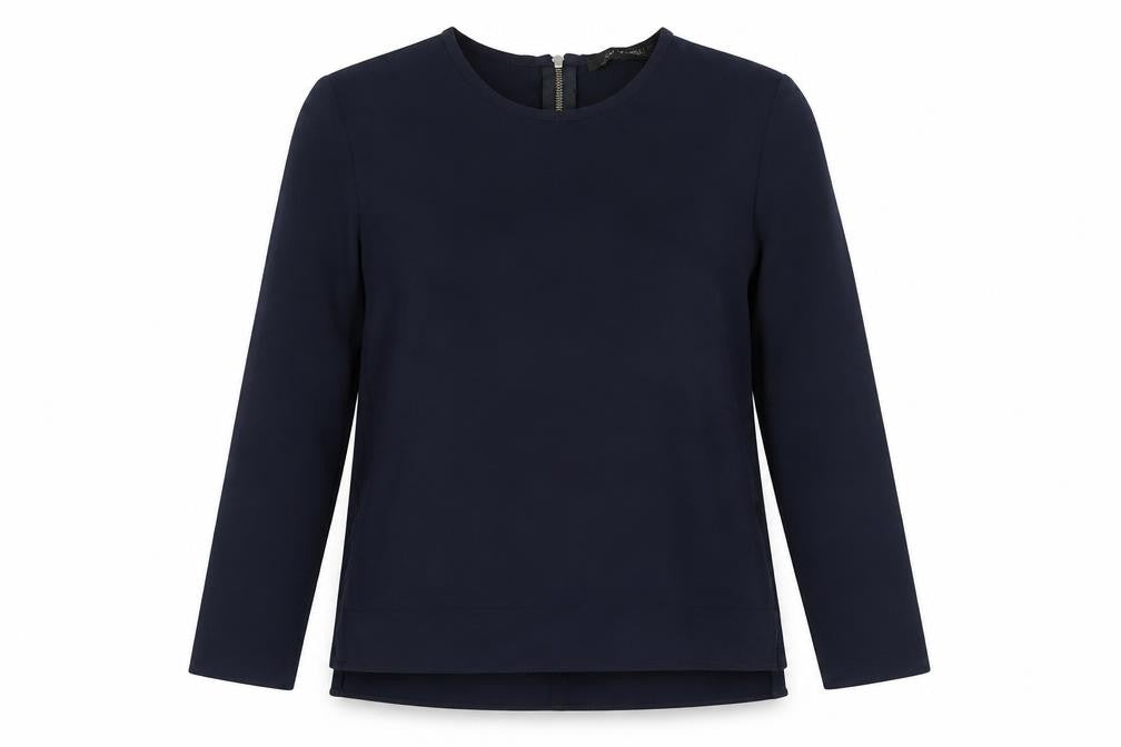 Zara Woman Navy Blue Blouse Women M Long Sleeve Crew Neck Zip