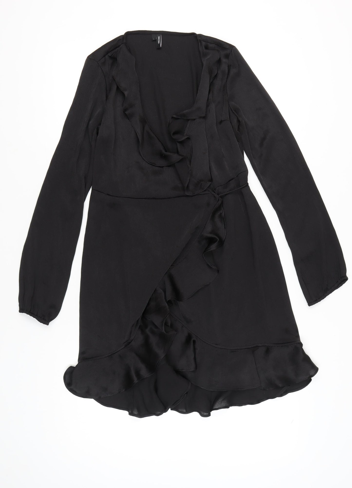 Vero Moda Women’s Black Wrap Dress Size S Ruffle Long Sleeve