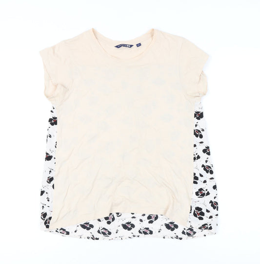 Uniqlo Women Beige Floral Back Short Sleeve T-Shirt Size S