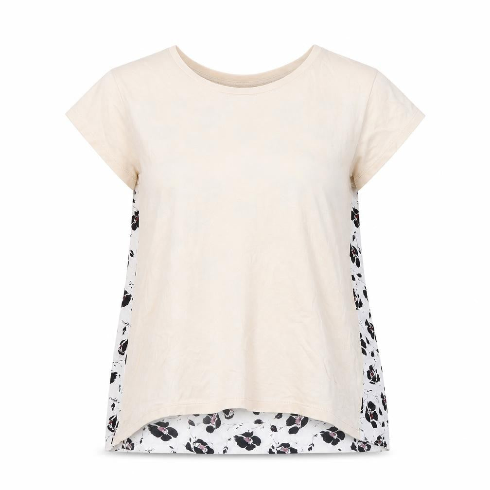 Uniqlo Women Beige Floral Back Short Sleeve T-Shirt Size S