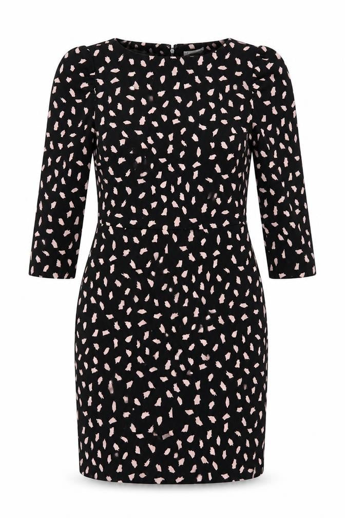Warehouse Women’s Black Pink Sheath Dress Size 12 3/4 Sleeve