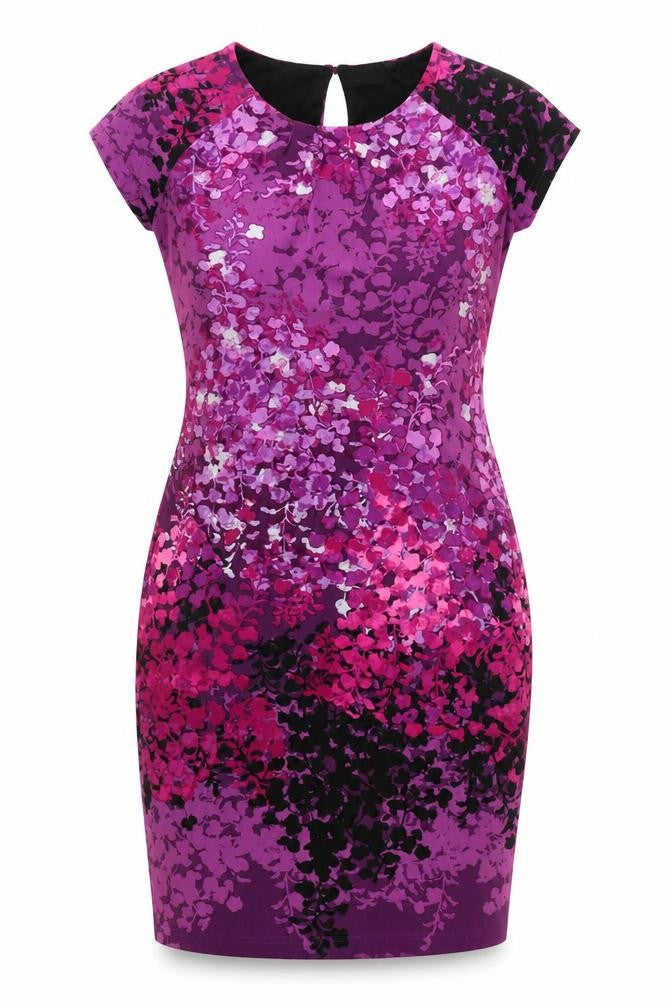 Klass Women’s Purple Floral Sheath Dress Size 12 Short Sleeve