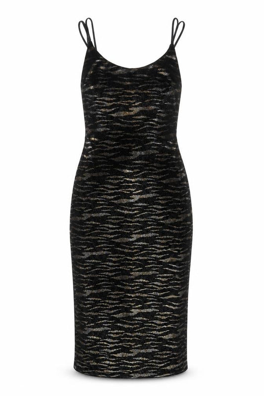 Topshop Women’s Black Gold Animal Print Bodycon Midi Dress Size 6