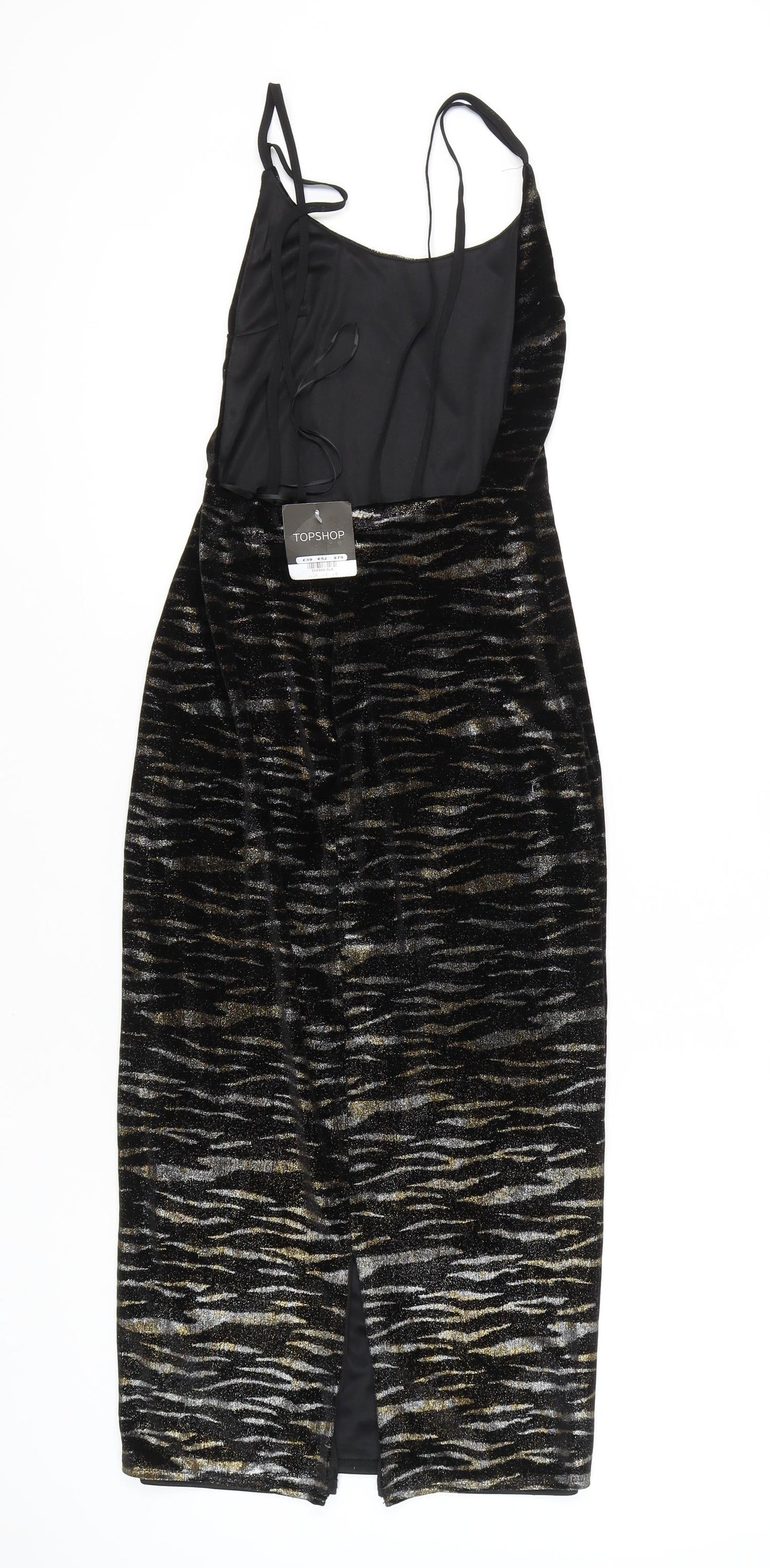 Topshop Women’s Black Gold Animal Print Bodycon Midi Dress Size 6