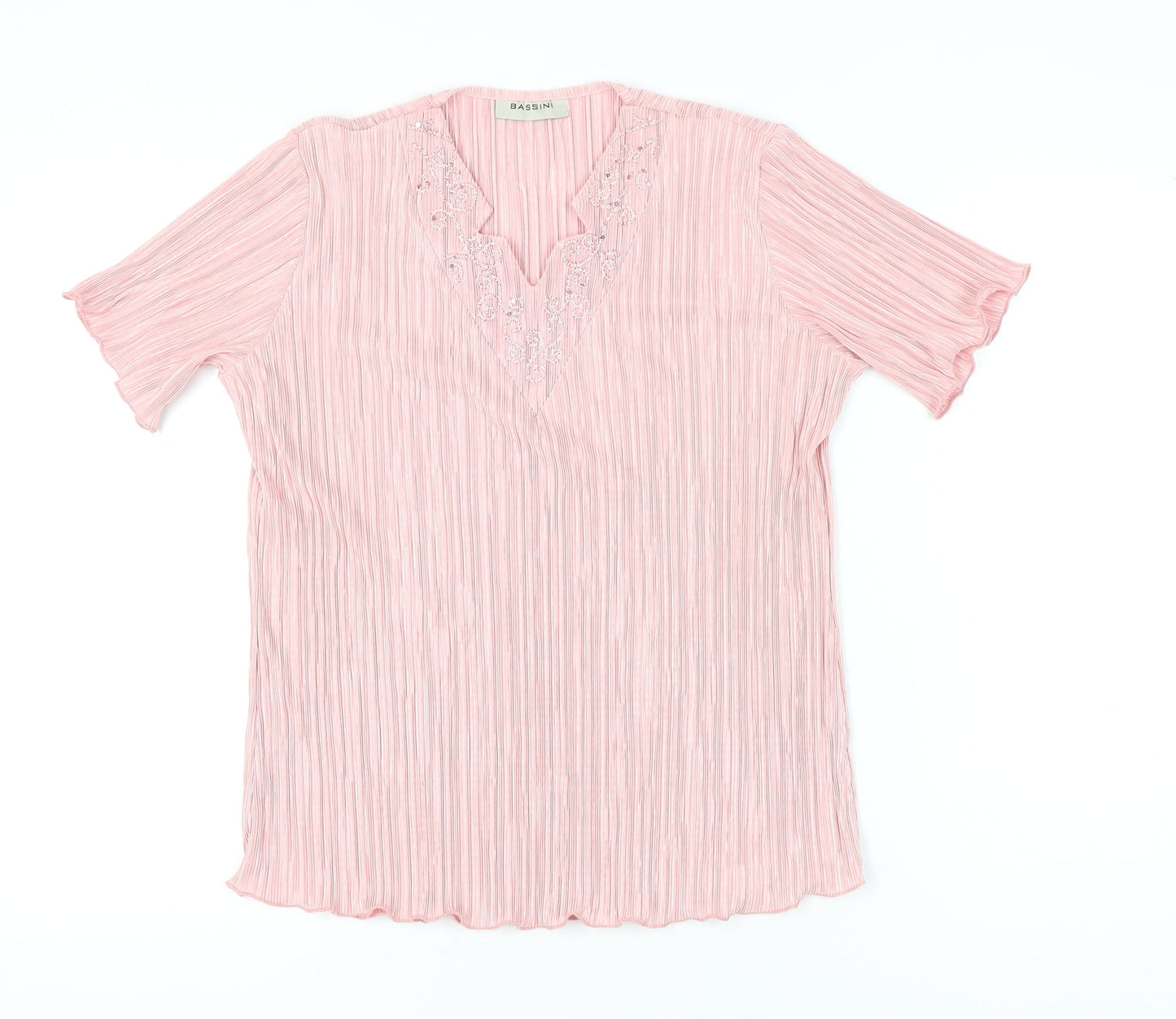 Bassini Womens Pink Embroidered Tunic Blouse Size M Short Sleeve
