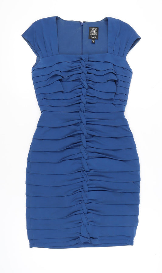 JAX Womens Blue Bodycon Ruched Short Dress Size 8 Classic Party