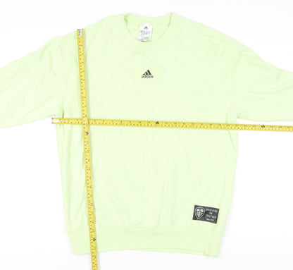 Back view of Adidas men’s green small pullover sweatshirt crew neck long sleeve