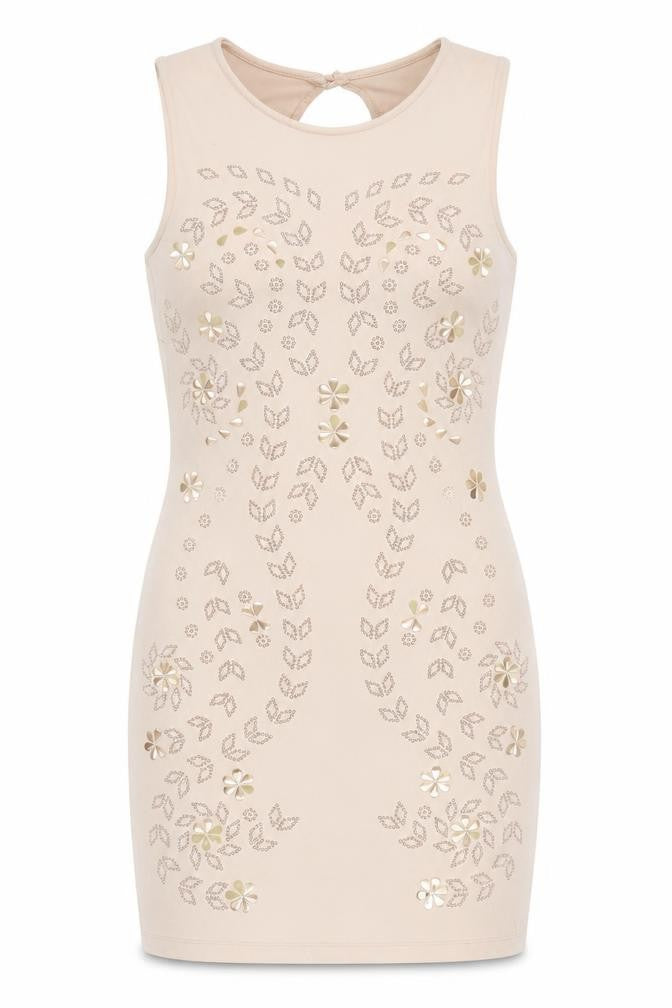 River Island Women’s Beige Bodycon Dress UK 10 Sleeveless Floral Party