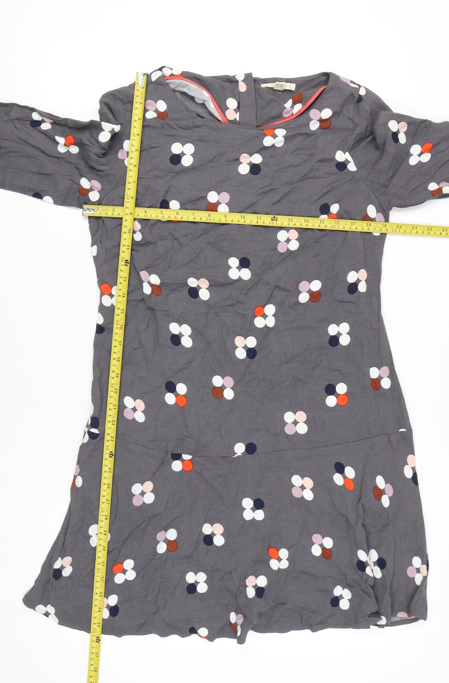 White Stuff Women’s Grey Floral Shift Dress Size 12 Knee Length