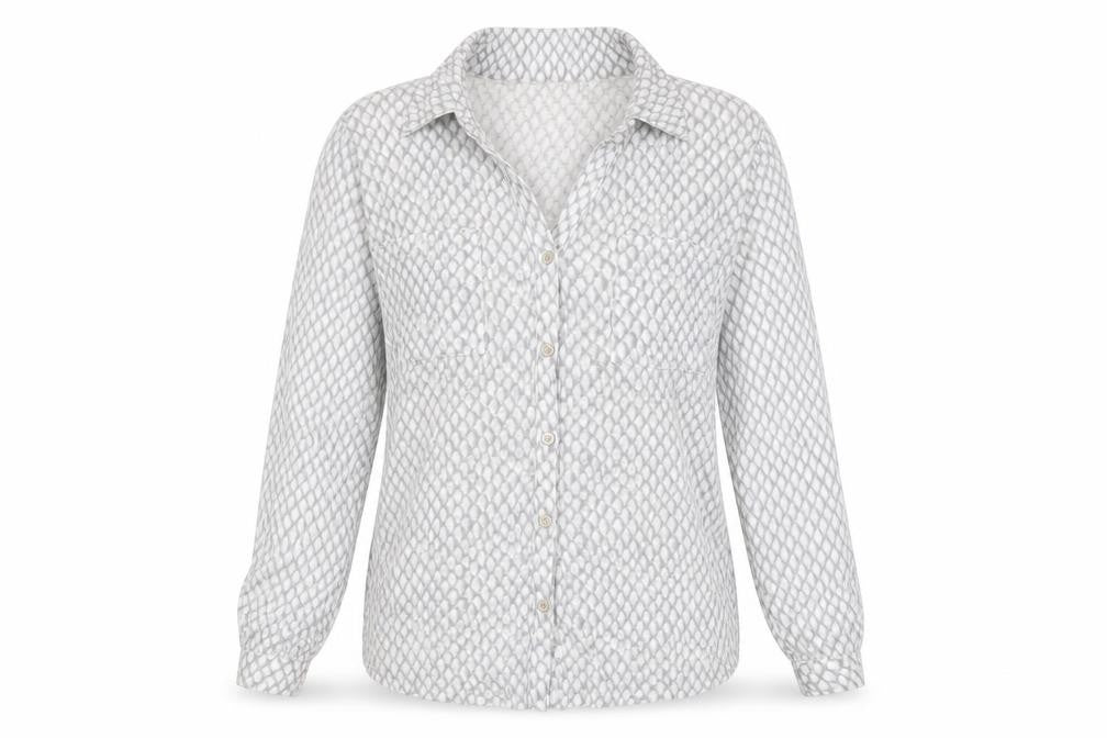 Liz Claiborne Women’s Grey Geometric Button-Up Shirt M Long Sleeve