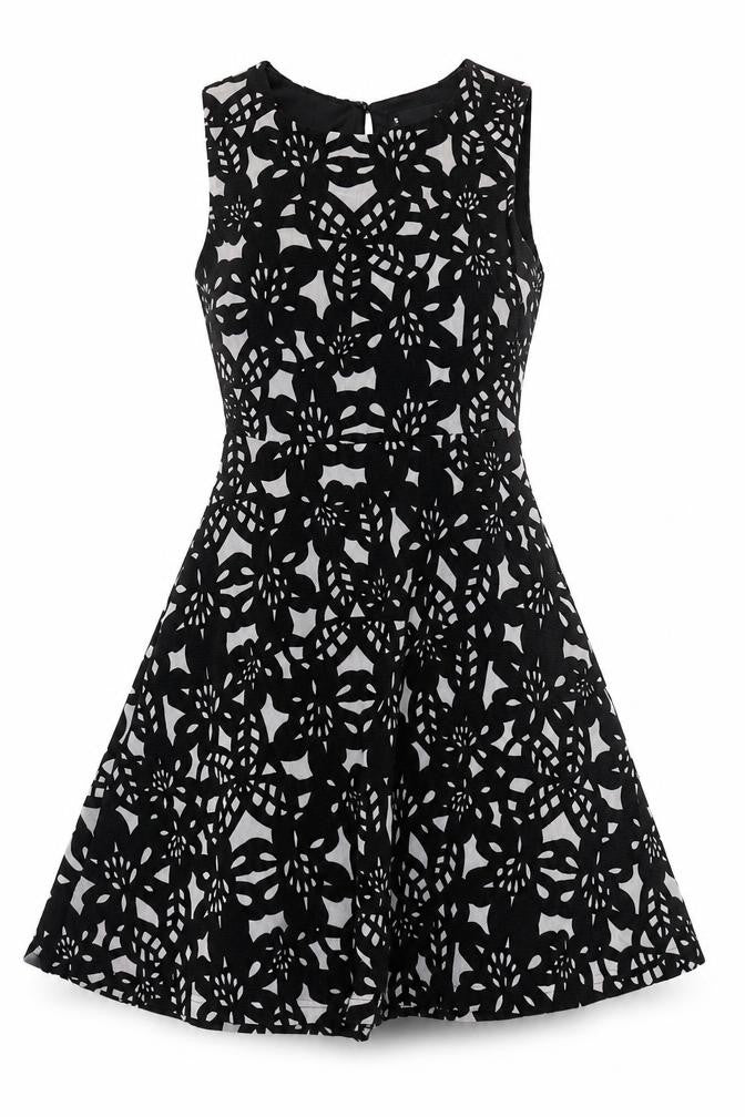 Voir Women Black White Floral A-Line Sleeveless Dress S
