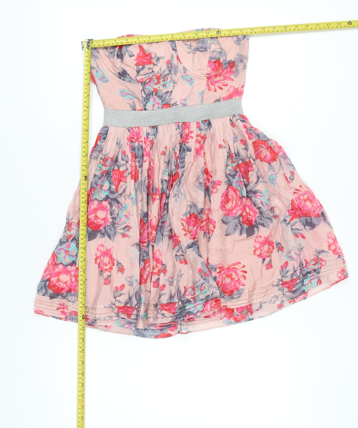 Louche Women’s Pink Floral Strapless Short Dress Size 10