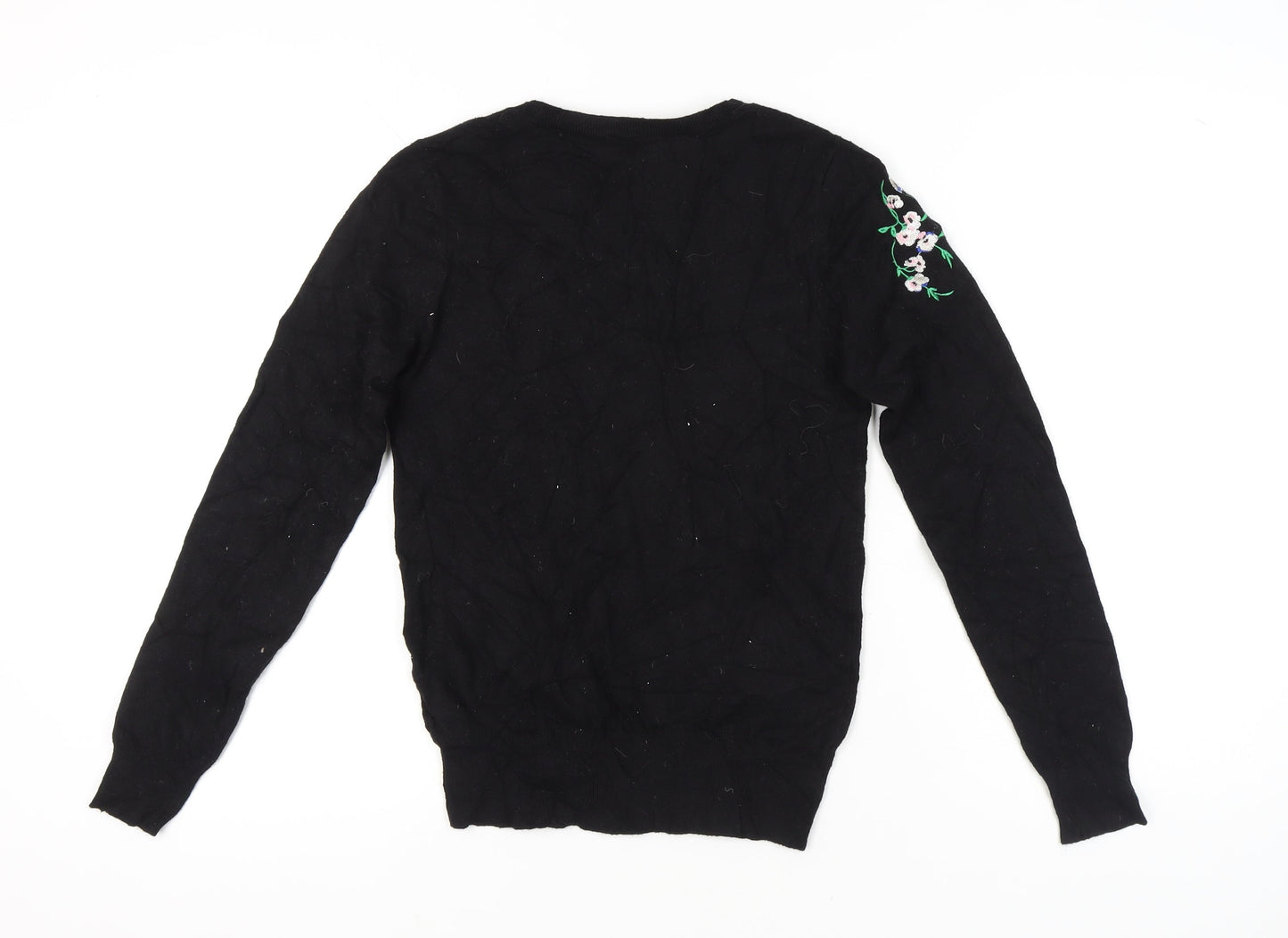 Oasis Womens Black Floral Embroidered Pullover Jumper Size S