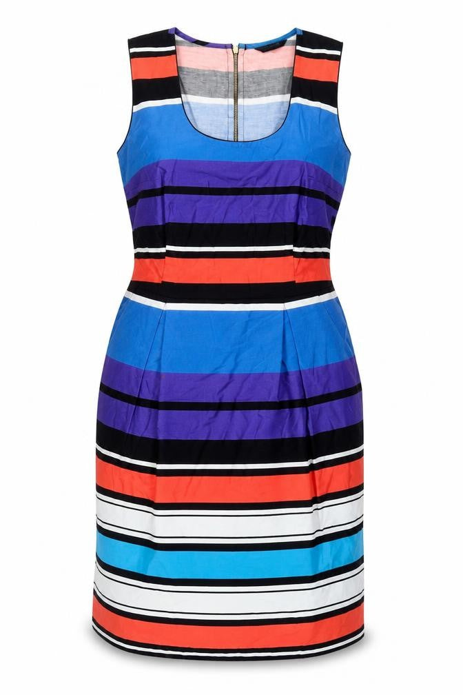 Dunnes Women’s Multicoloured Stripe Cotton Sheath Dress Size 14 Scoop Neck