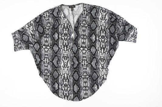 QED London Women’s Black Snake Print Tunic Zip Blouse S