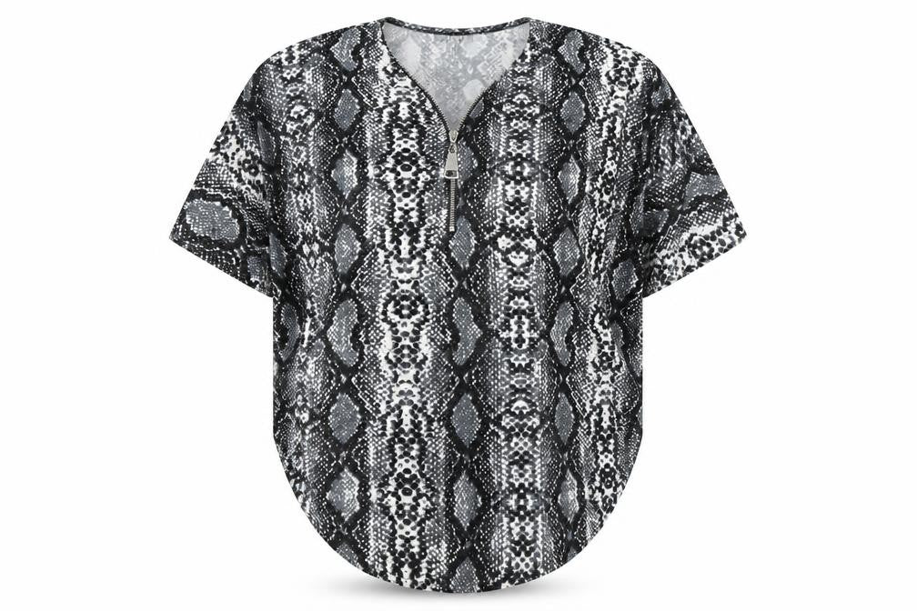 QED London Women’s Black Snake Print Tunic Zip Blouse S