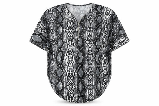 QED London Women’s Black Snake Print Tunic Zip Blouse S
