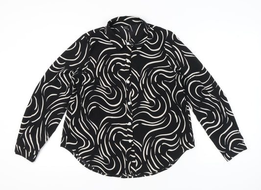 Droimp Womens Black Geometric Button-Up Shirt Size 12 Long Sleeve