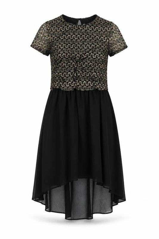River Island Women’s Black Gold Hi-Low Fit & Flare Dress Size 10