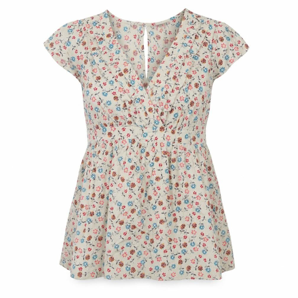 Next Women Beige Floral Tunic Blouse Size 12 Short Sleeve Viscose