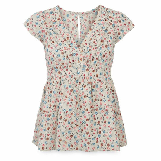 Next Women Beige Floral Tunic Blouse Size 12 Short Sleeve Viscose