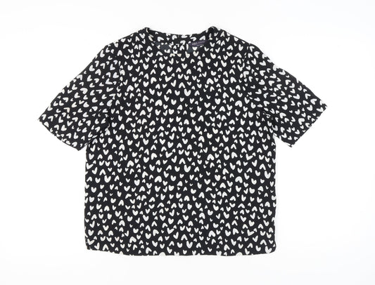 Marks and Spencer Womens Black Heart Print Blouse Size 10