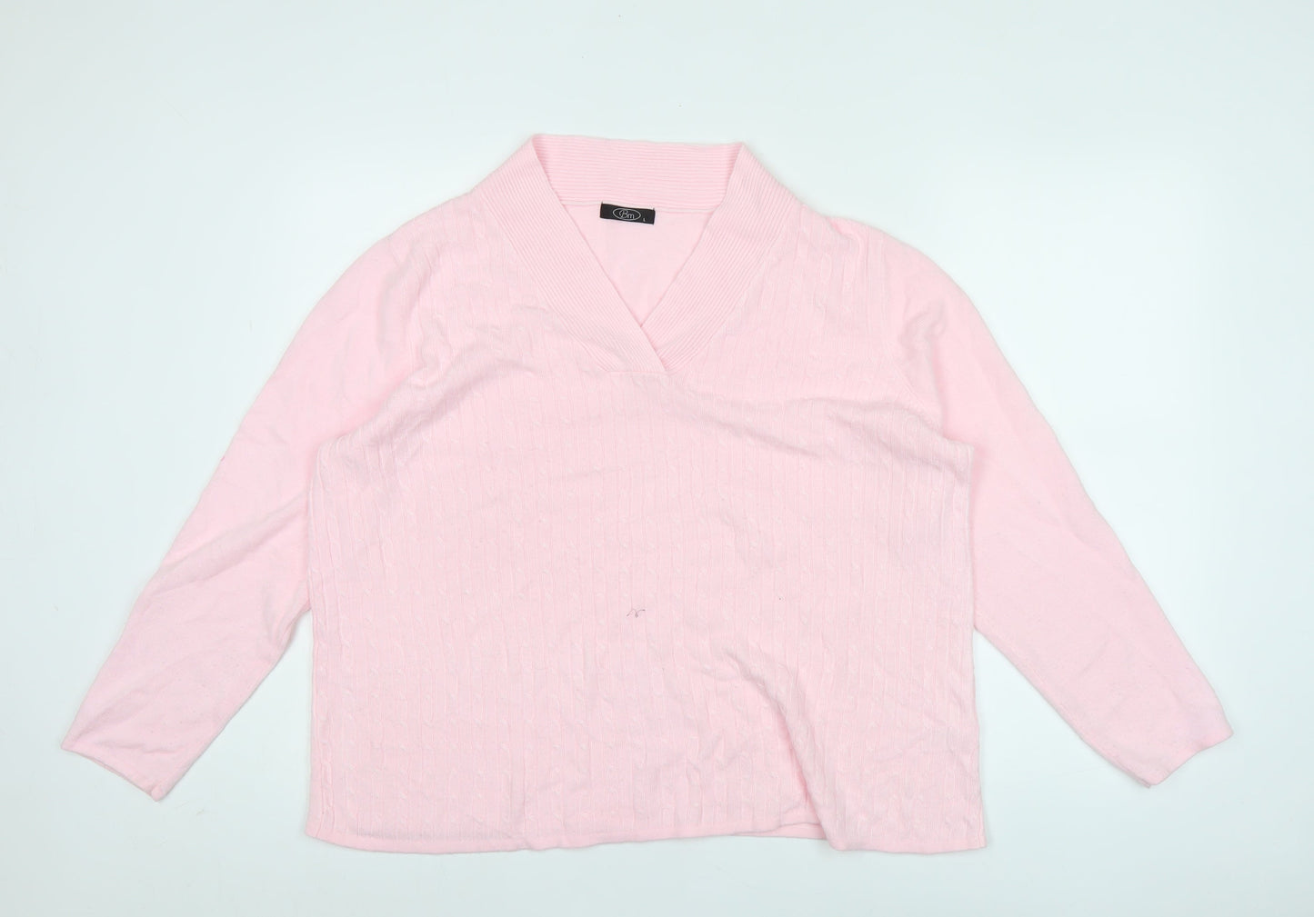 Bm Womens Pink V-Neck Cable Knit Acrylic Pullover Jumper L