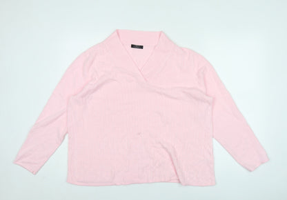 Bonmarché Womens Pink V-Neck Cable Knit Acrylic Pullover Jumper L