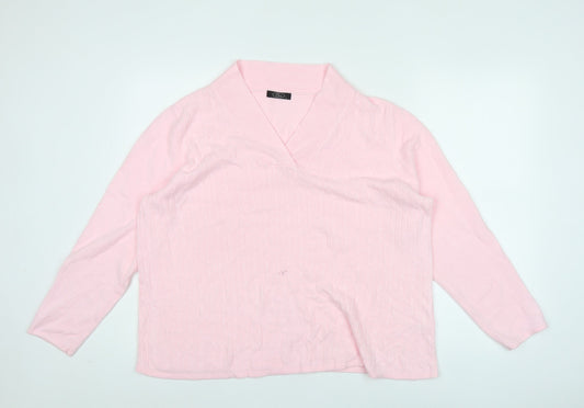 Bm Womens Pink V-Neck Cable Knit Acrylic Pullover Jumper L