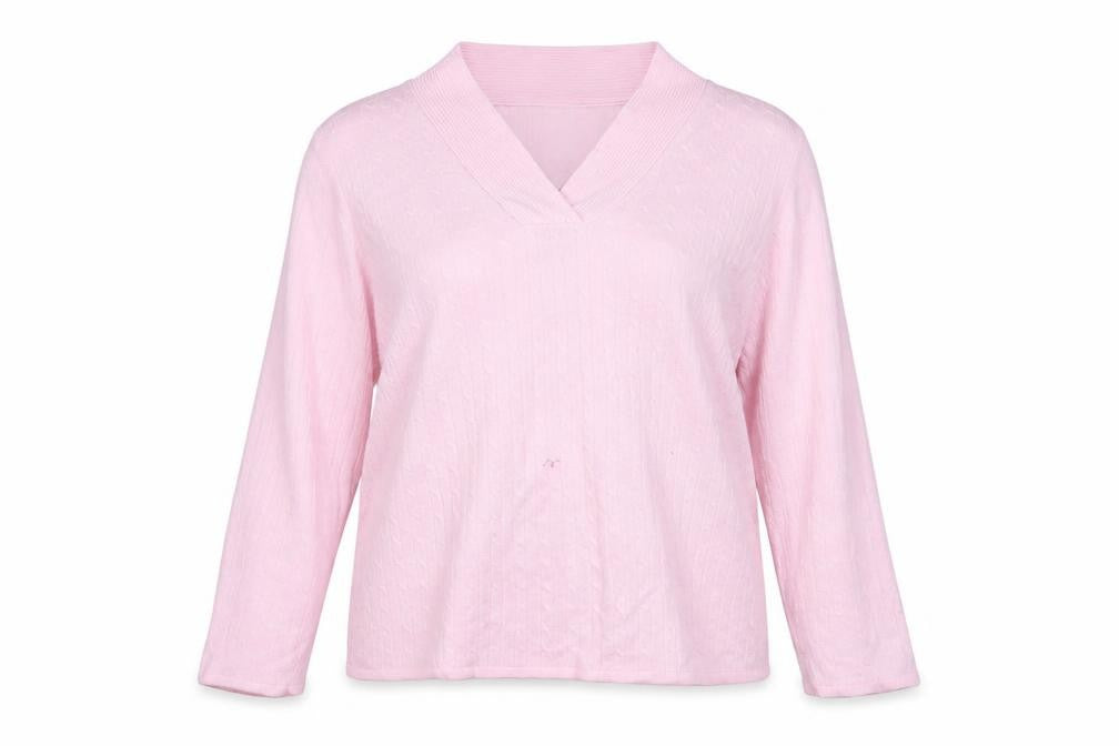 Bonmarché Womens Pink V-Neck Cable Knit Acrylic Pullover Jumper L