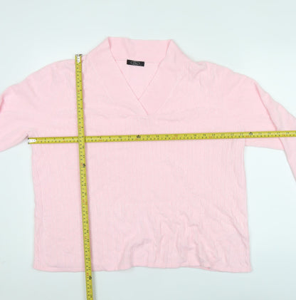 Bonmarché Womens Pink V-Neck Cable Knit Acrylic Pullover Jumper L