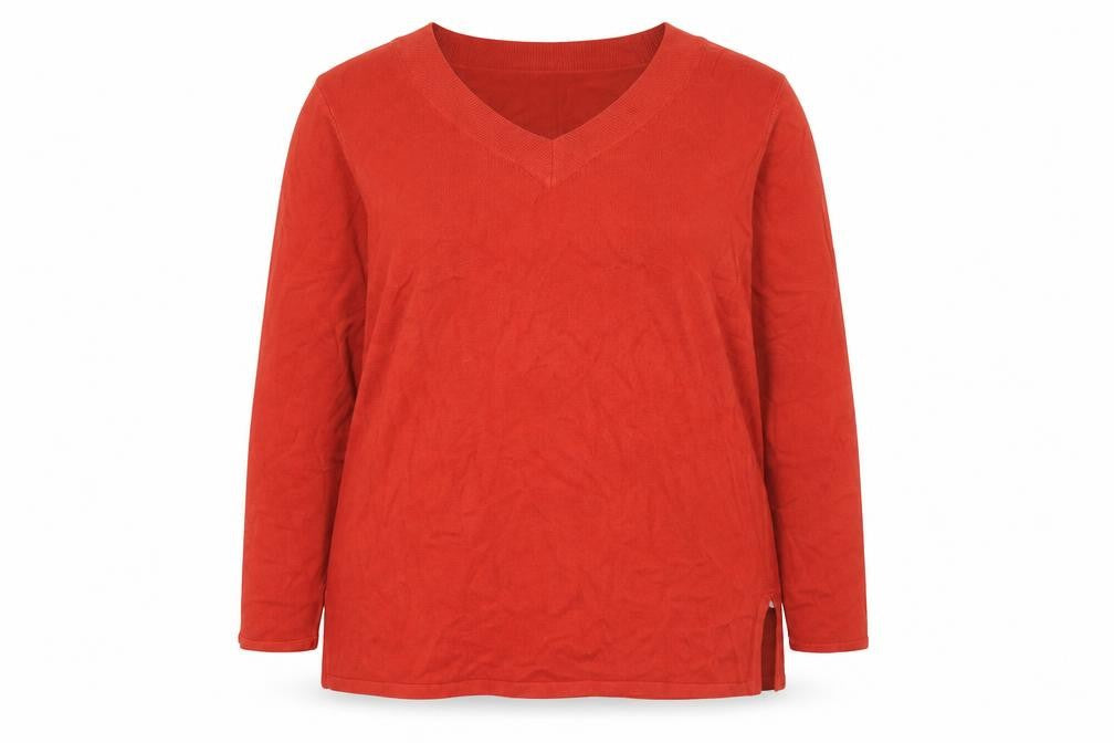 BHS Womens Red V-Neck Jumper Size 16 Acrylic Knit Long Sleeve