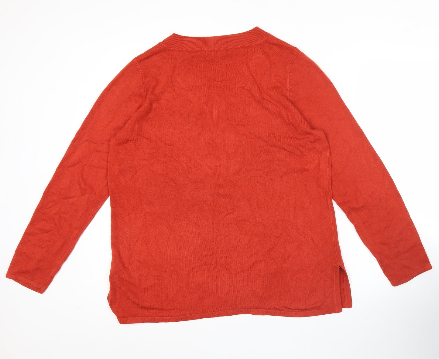 BHS Womens Red V-Neck Jumper Size 16 Acrylic Knit Long Sleeve
