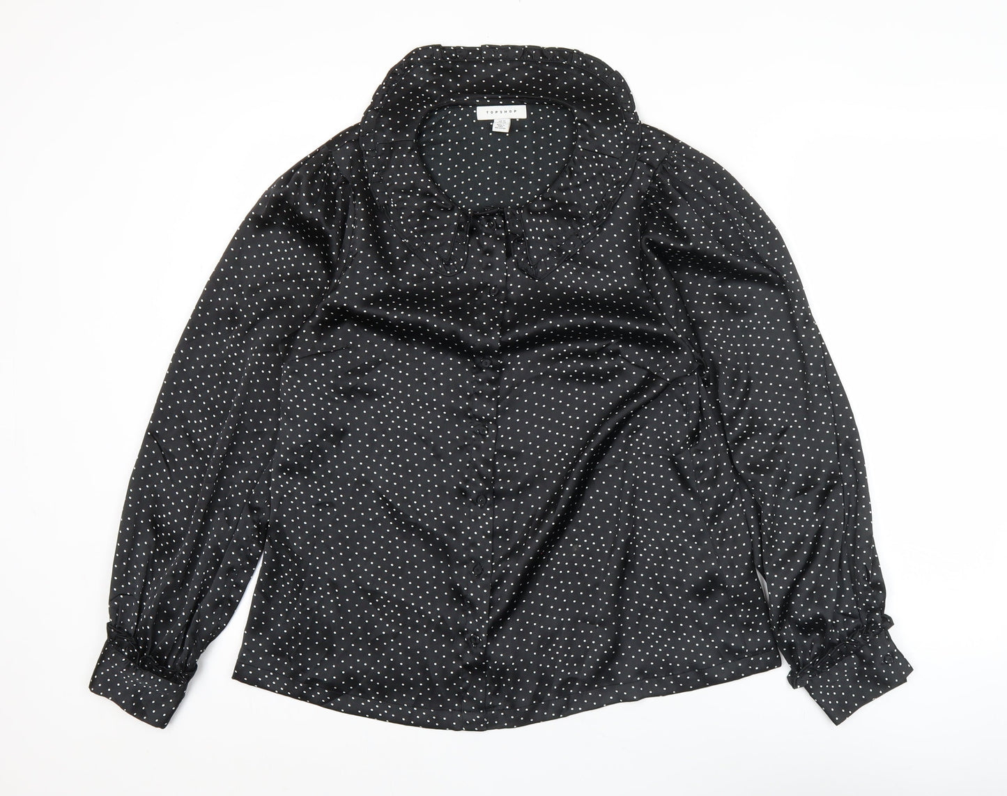 Topshop Women’s Black Polka Dot Blouse UK 10 Long Sleeve