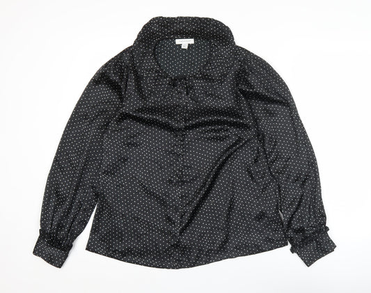 Topshop Women’s Black Polka Dot Blouse UK 10 Long Sleeve