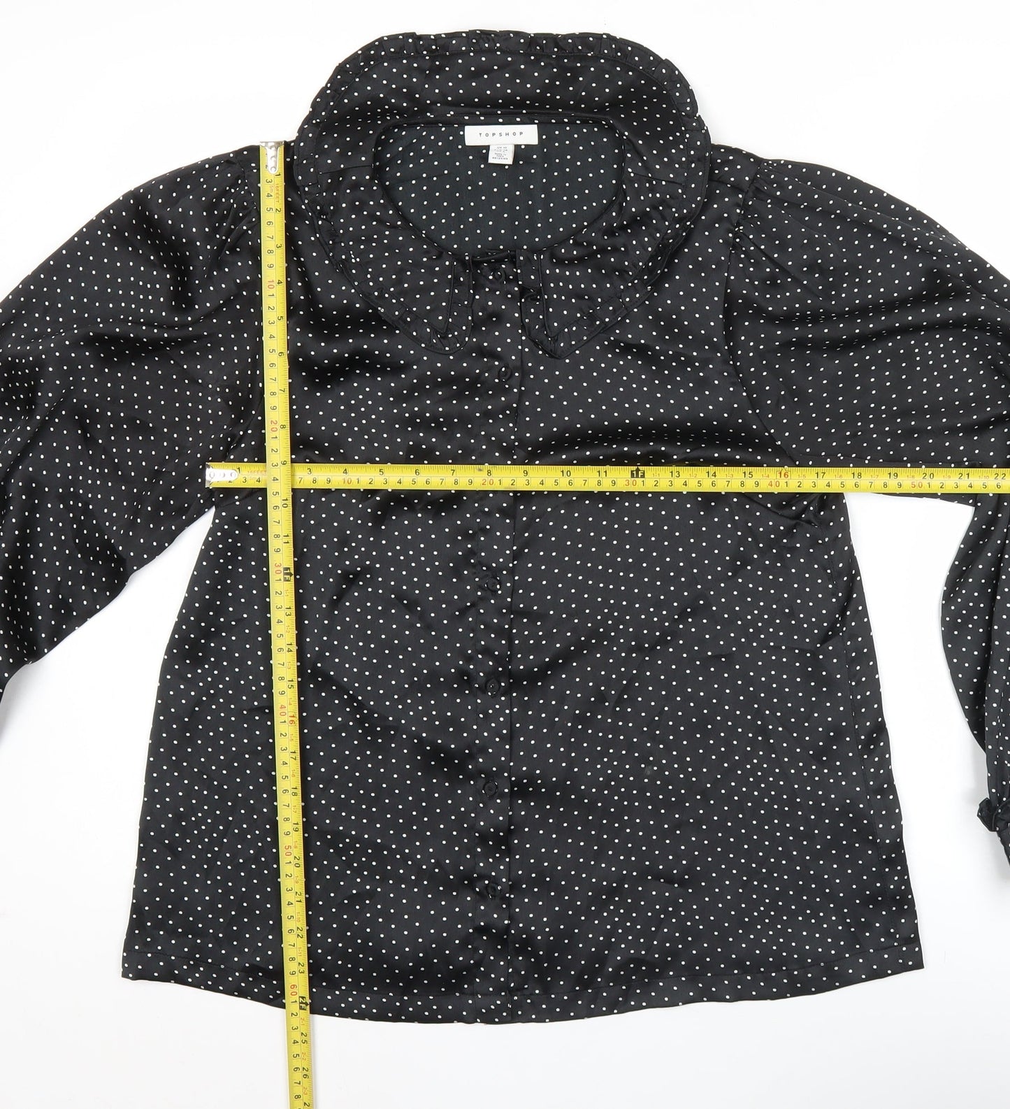 Topshop Women’s Black Polka Dot Blouse UK 10 Long Sleeve