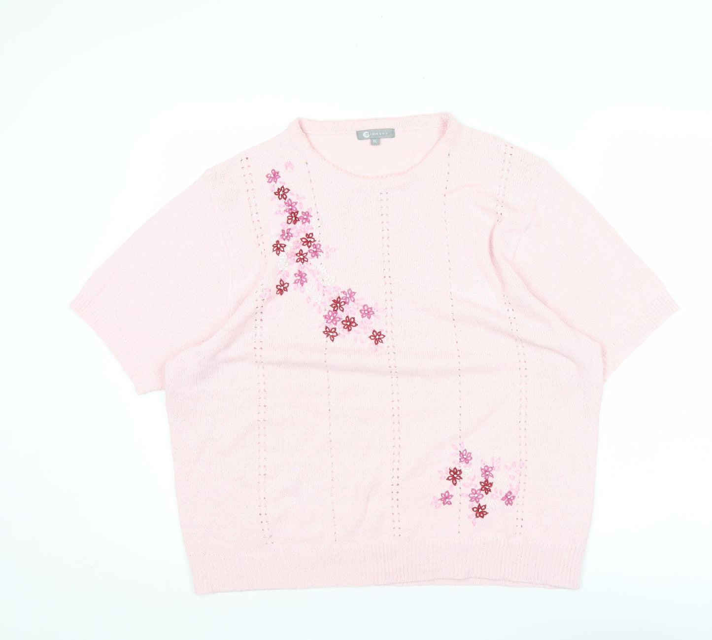 Mia Moda Womens Pink Floral Embroidered Pullover Jumper XL