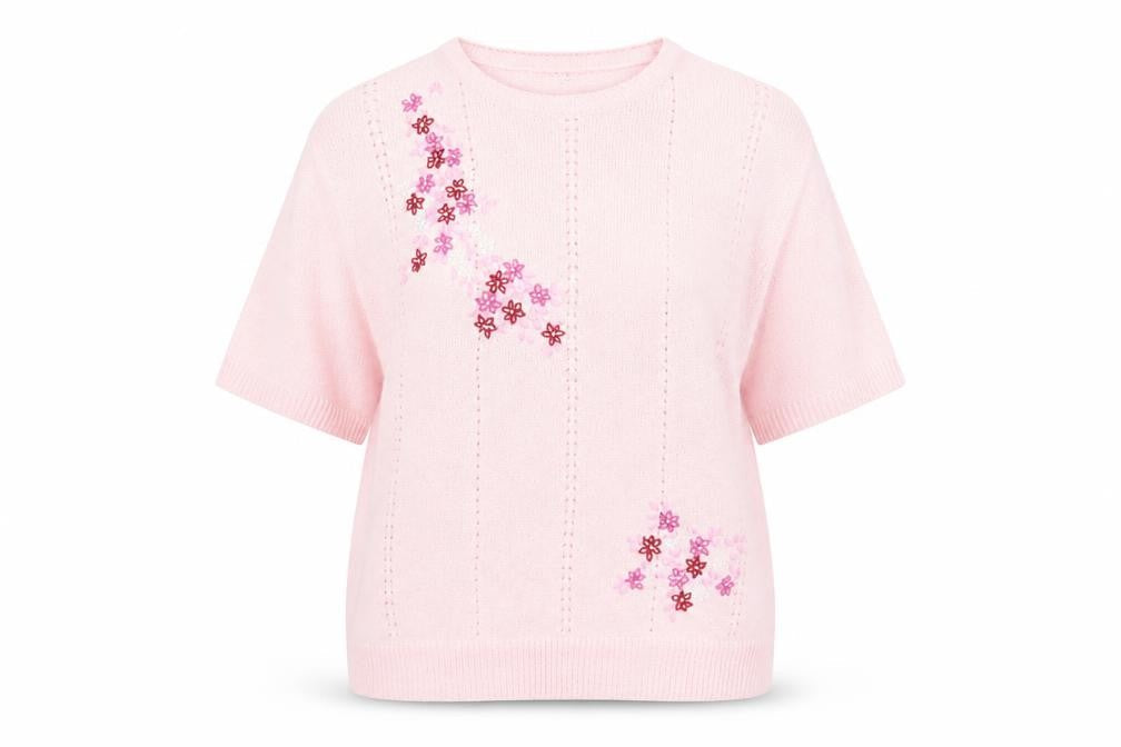 Mia Moda Womens Pink Floral Embroidered Pullover Jumper XL