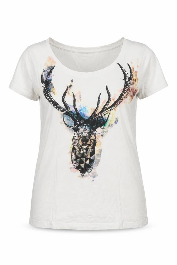 Vero Moda Women’s White Stag Print Cotton T-Shirt Size S