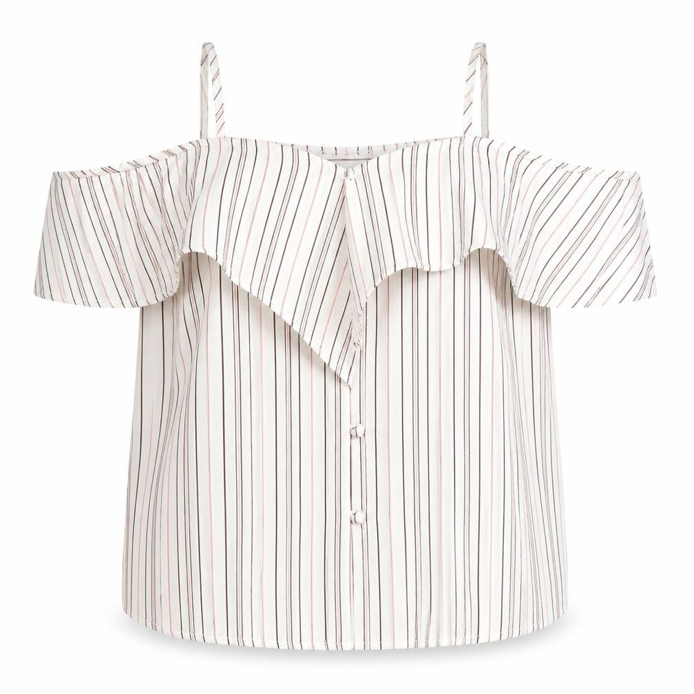 Warehouse Womens White Striped Off Shoulder Blouse Size 16