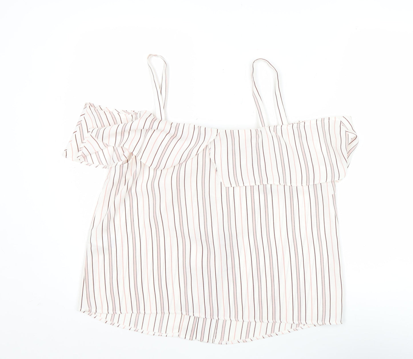 Warehouse Womens White Striped Off Shoulder Blouse Size 16