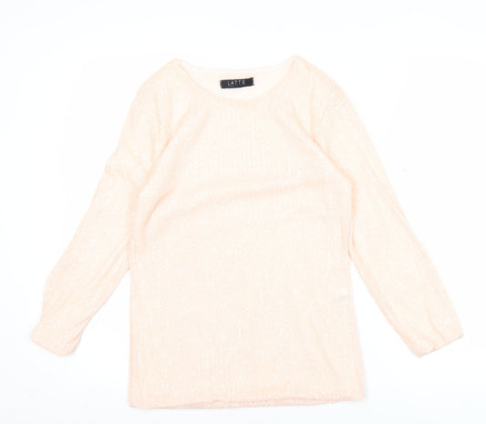 Latte Womens Beige Knit Blouse Crew Neck Long Sleeve Size M