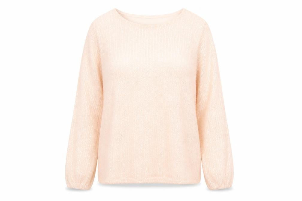 Latte Womens Beige Knit Blouse Crew Neck Long Sleeve Size M