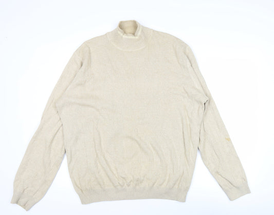Thomas Nash Men’s Beige Cotton Mock Neck Jumper Size L