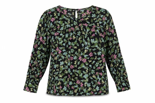 Fransa Women’s Black Floral Tunic Blouse XL Long Sleeve