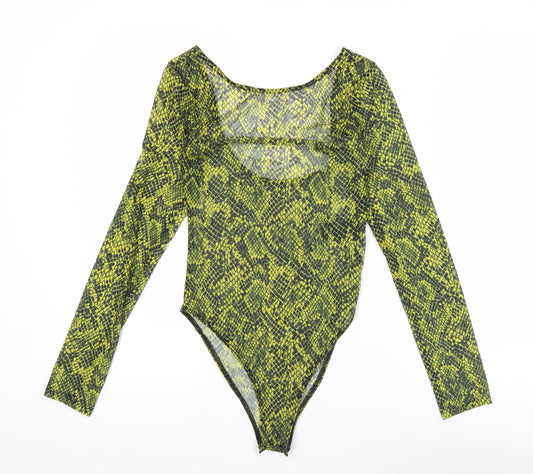 H&M Divided Women’s Green Snake Print Mesh Bodysuit XS Long Sleeve