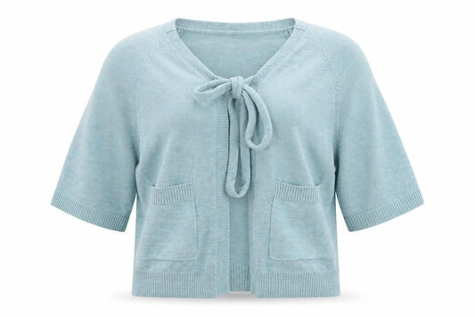 Monsoon Women’s Blue Cardigan UK 10 V-Neck Bow Detail 3/4 Sleeve