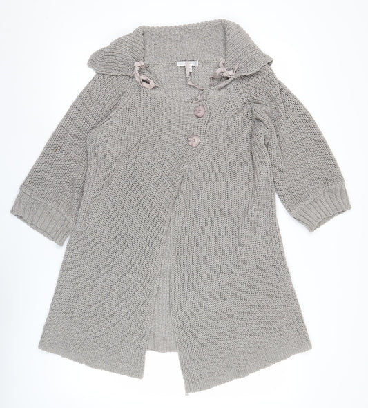 Quin & Donnelly Womens Grey M Cardigan Chunky Knit Cowl Neck 3/4 Sleeve