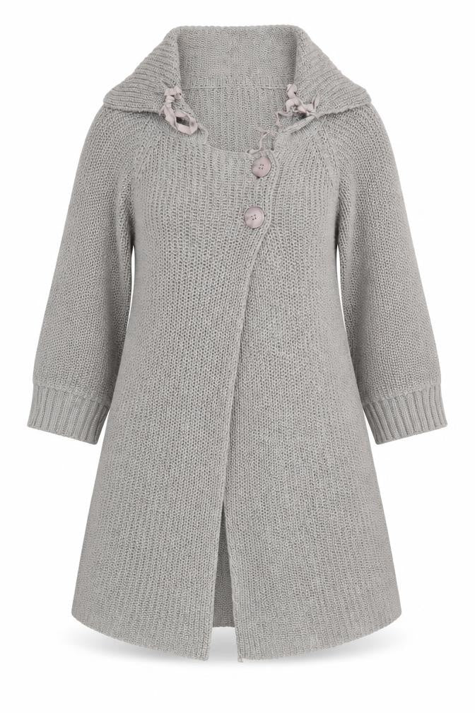 Quin & Donnelly Womens Grey M Cardigan Chunky Knit Cowl Neck 3/4 Sleeve